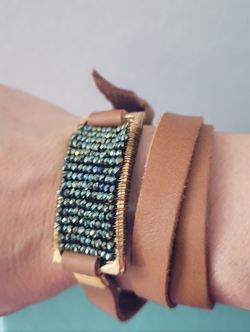 ​Noonday Collection Metallic Bead Leather Wrap Bracelet